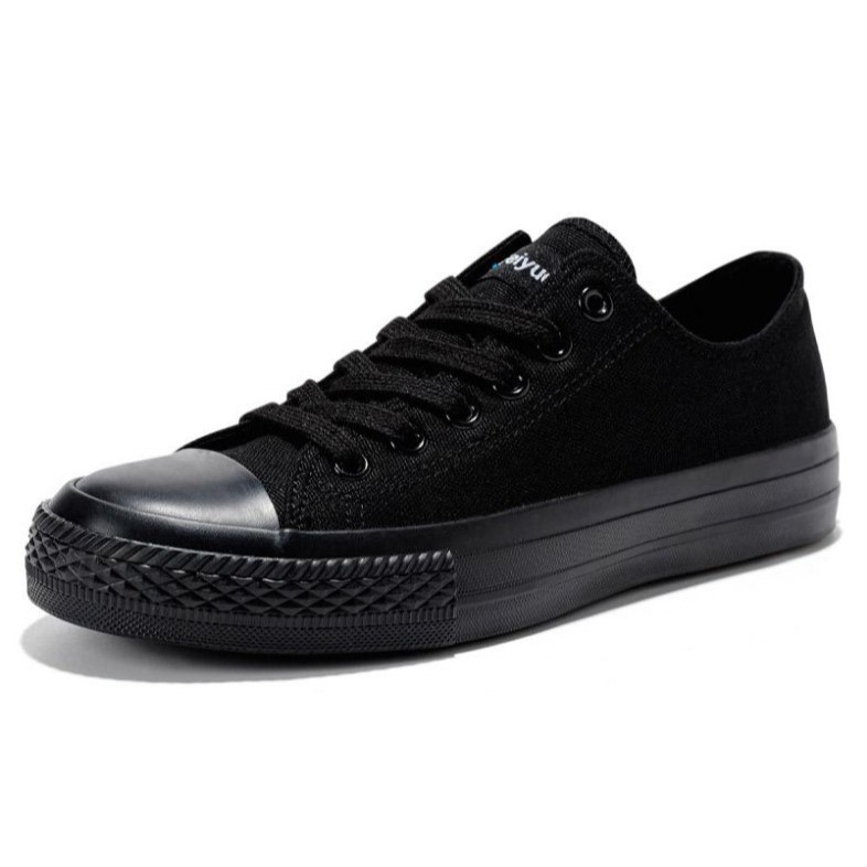 [ thanh lý] Giày thể thao Sneaker vải Canvas màu đen Đế Cao Su đúc Chống Trơn (fom ôm, tăng 2 size)