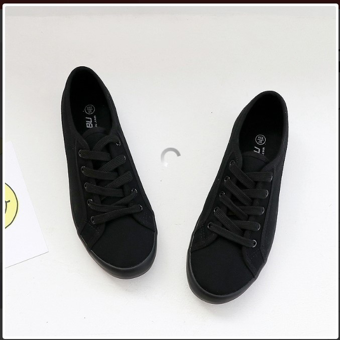 [ thanh lý] Giày thể thao Sneaker vải Canvas màu đen Đế Cao Su đúc Chống Trơn (fom ôm, tăng 2 size)