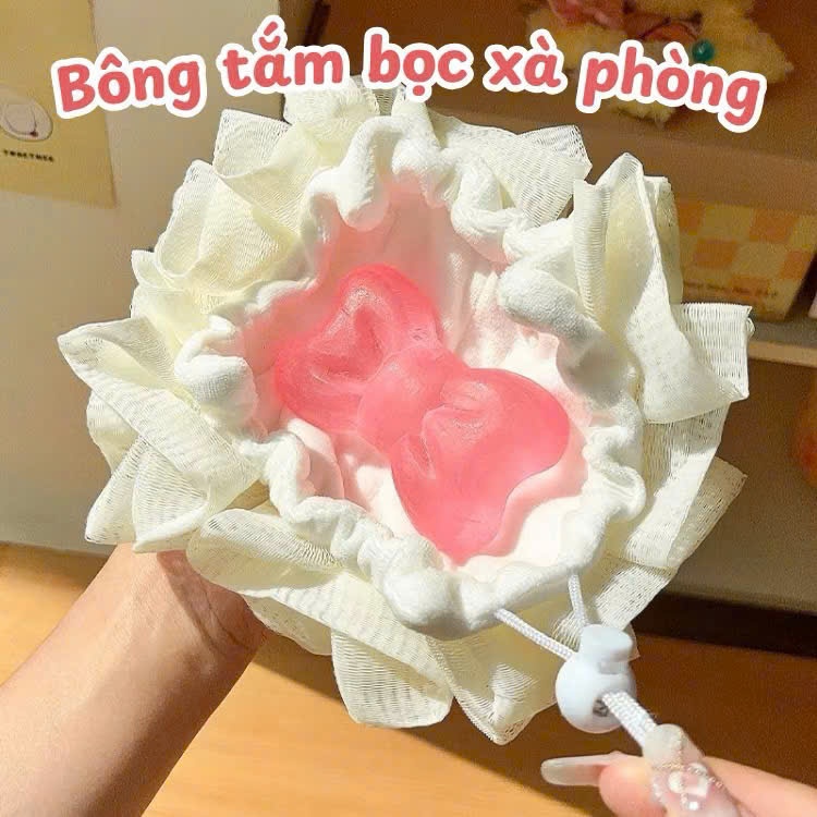 Bông tắm 2 in 1.bông tắm bọc cục xà bông tiện dụng