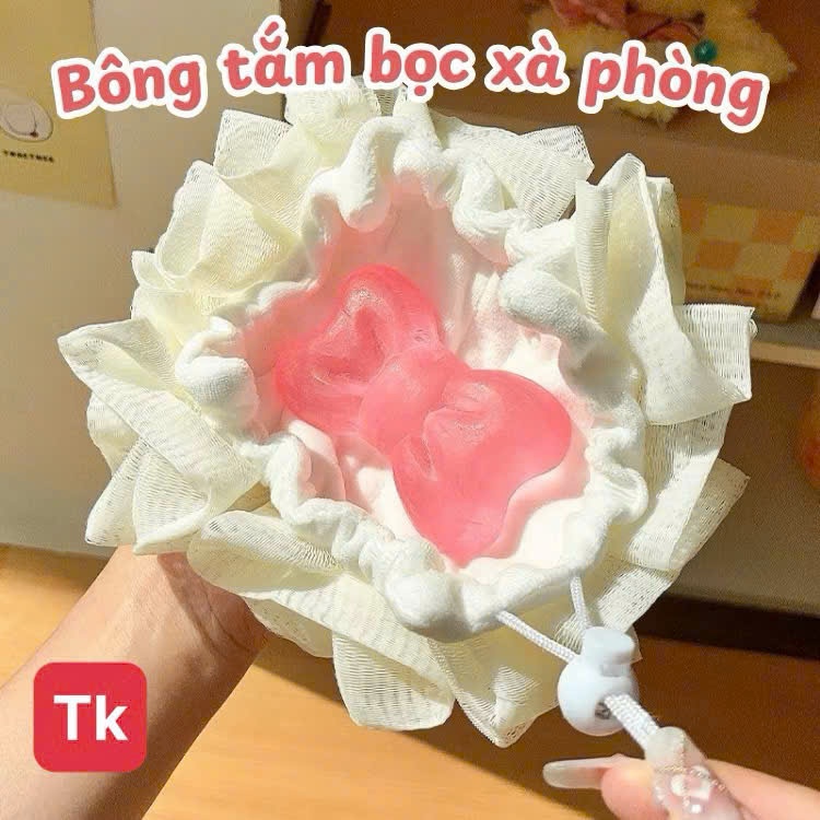 Bông tắm 2 in 1.bông tắm bọc cục xà bông tiện dụng