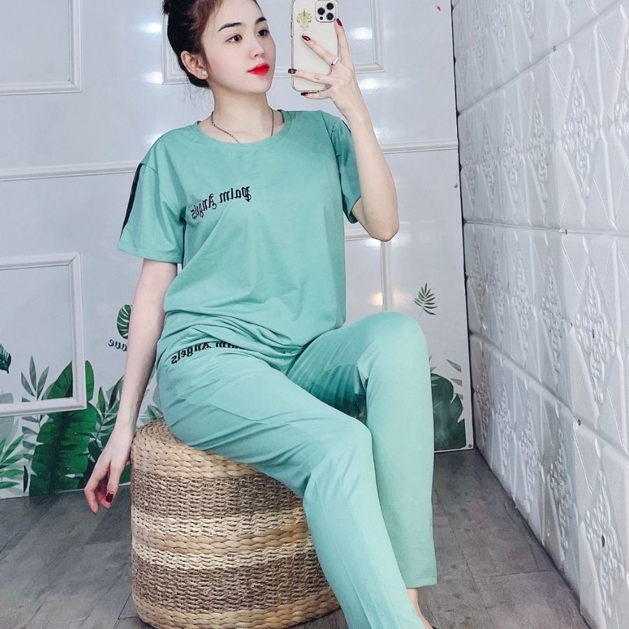 Đồ Bộ Nữ Mặc Nhà Chất Thun Cotton Co Giãn, Áo Tay Ngắn Quần Dài Có Túi Tiện Lợi ESHOP Bigsize