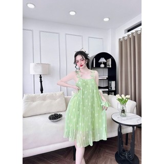 Đầm ngủ 2 dây đính nơ kèm cột tóc xinh xắn (DB176)