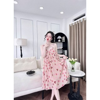 Đầm ngủ 2 dây đính nơ kèm cột tóc xinh xắn (DB176)