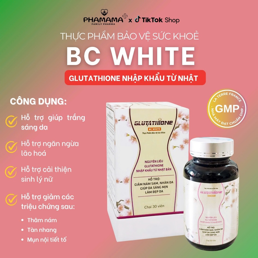 Ảnh Viên uống Glutathione BC White giảm nám, tàn nhang, giải độc gan, giúp da đẹp mịn màng, trắng sáng 1