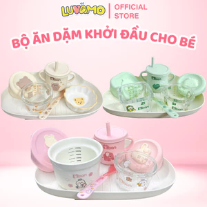 Bộ bát ăn dặm cho bé khởi đầu bát sứ, thìa an toàn tiện dụng Luvamo