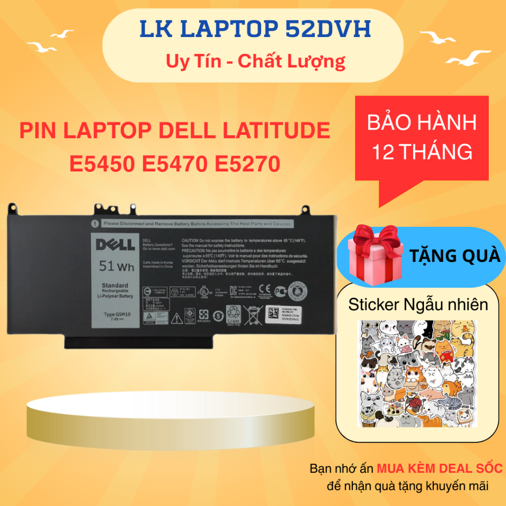 Pin Laptop Dell Latitude E5450 E5470 E5270 RYXXH 38WH NGGX5 47WH G5M10 51WH 6MT4T 62Wh ZIN 100