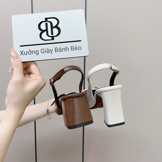 Sandal Mũi Vuông Gót cao 5 phân và 7 phân gắn trang trí đơn giản , tinh tế - Giày Bánh Bèo mã SSmuivuong