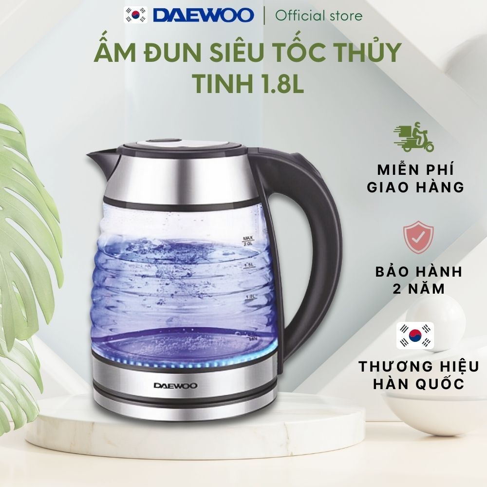 Ảnh Ấm siêu tốc thủy tinh cao cấp 1.7L Daewoo DWK-GL1803 thiết kế vỏ sò đèn LED độc đáo  - Hàng chính hãng BH 2 năm 1