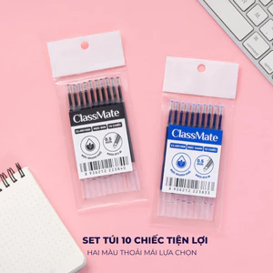 Set 10 Ruột Bút Gel Bấm 0.5mm, Ngòi Bút Gel ST 2 Bi CLASSMATE Mực Xanh Đen Nét Trơn Dùng Cho Bút Gel Bấm CL-GR105