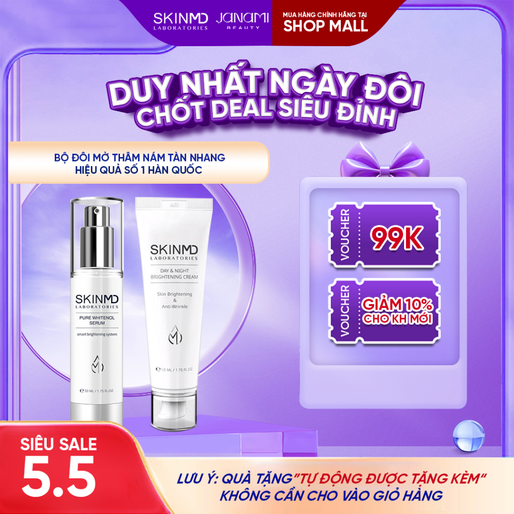 Ảnh Bộ đôi xóa mờ nám mảng, phục hồi hàng rào bảo vệ da và dưỡng da trắng sáng Skinmd Serum và Cream Brightening 1