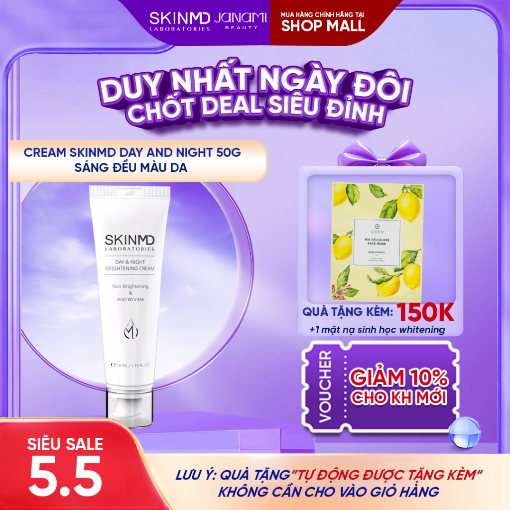 Ảnh Kem Dưỡng Trắng Da, mờ nám và ngăn chặn hình thành Melanin Skinmd Day & Night Brightening Cream 50ml 1