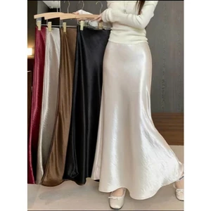 Chân váy lụa đuôi cá dáng dài chữ a cạp cao chất ruby mềm phong cách công sở classic sang trọng CV33 DELIZ