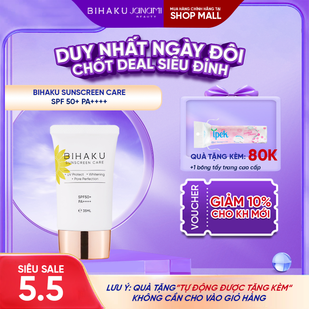 Ảnh Bộ đôi kem chống nắng mỏng nhẹ dành cho da nhạy cảm BIHAKU SUNSCREEN 35ml + 10ml 1