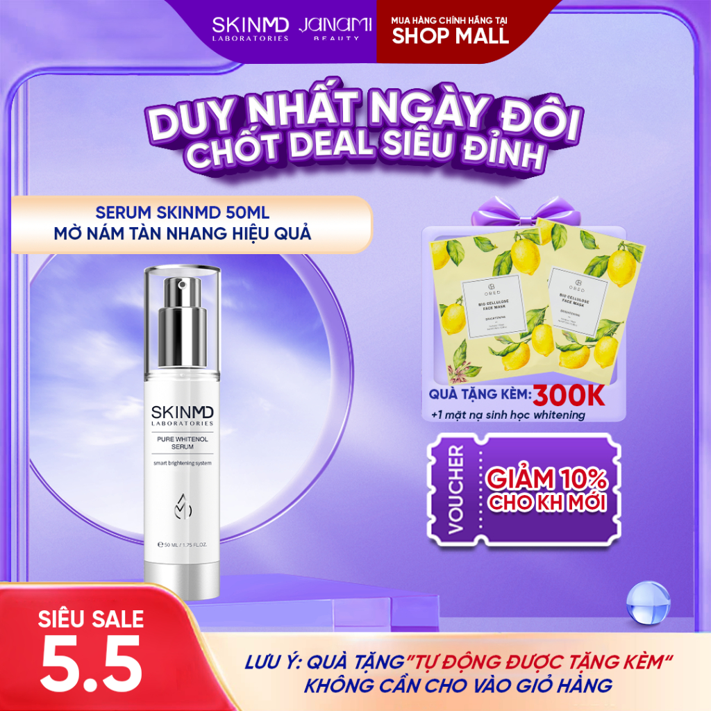 Ảnh Serum mờ nám tàn nhang SkinMD Pure Whitenol Serum 50ml trắng đều màu da 1