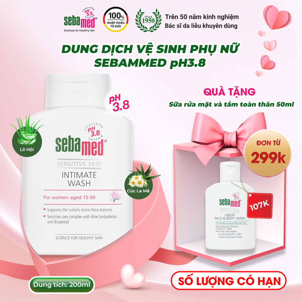 Ảnh Dung dịch vệ sinh phụ nữ chuẩn cân bằng pH vùng kín Sebamed pH3.8 (200ml) 1