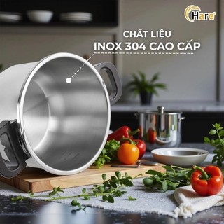 Nồi áp suất Hare HR PA2106 inox 304 dùng trên mọi loại bếp, tặng kèm nắp kính và gioăng cao su