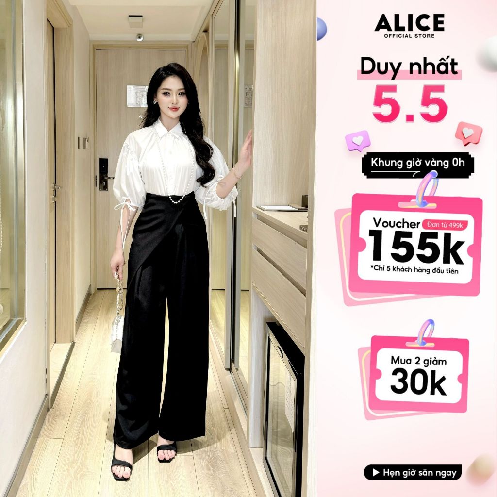 Ảnh Set Áo Thô Tay Lửng Và Quần Thắt Eo Chéo Rubi Dáng Suông Alice Công Sở Thanh Lịch S716 1