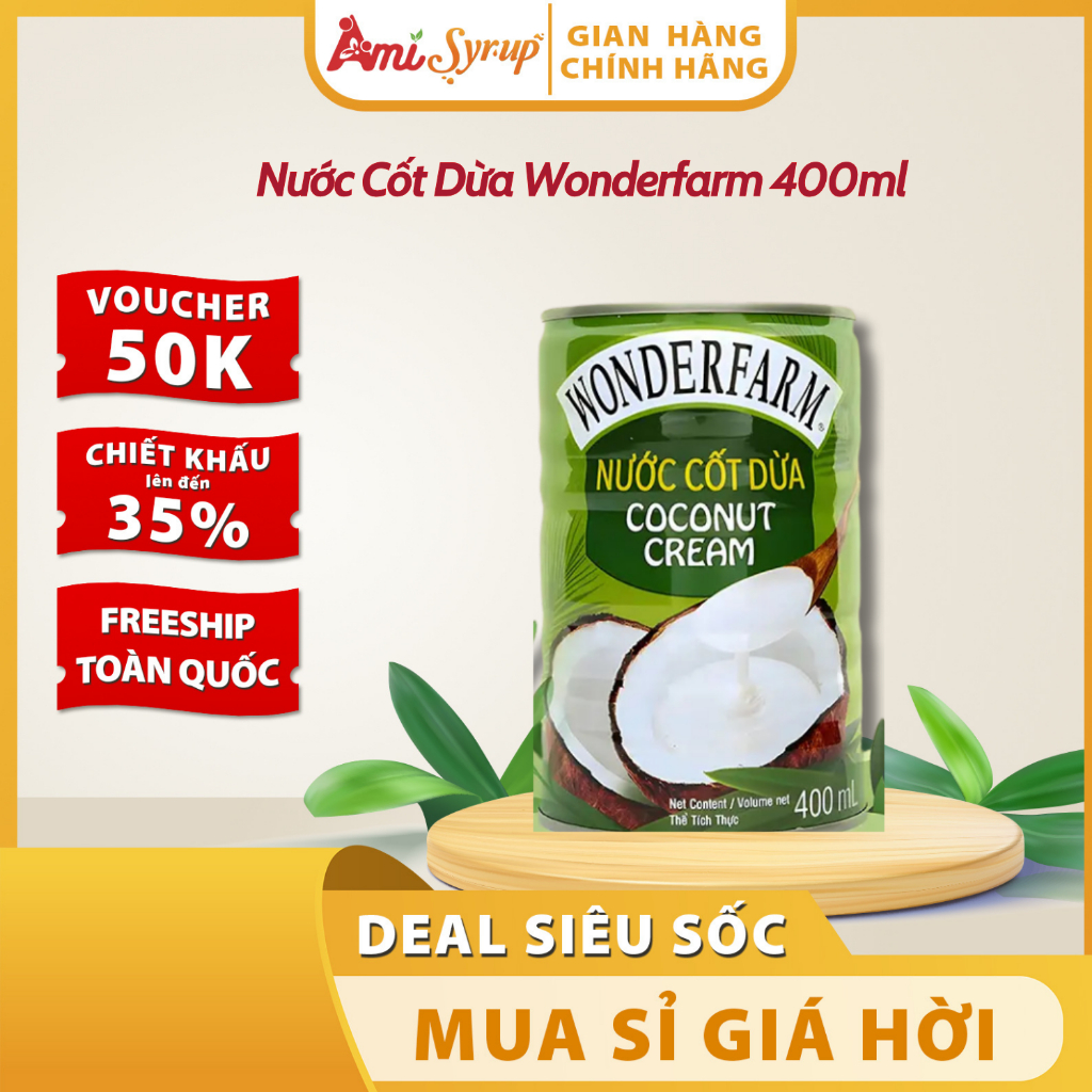 Nước Cốt Dừa Wonderfarm Hộp 400ml Béo Ngậy Thơm Ngon Bổ Dưỡng Cho Món Chè Sánh Mịn