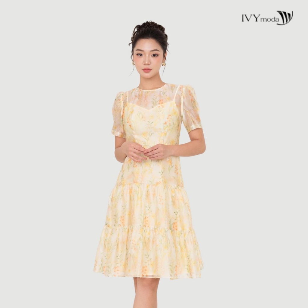 Ảnh Sunpetal Dress – Đầm Tencel hoa vàng pastel, Đầm công sở nữ IVY moda MS 48T0270 1