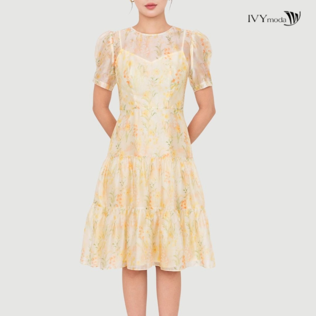 Ảnh Sunpetal Dress – Đầm Tencel hoa vàng pastel, Đầm công sở nữ IVY moda MS 48T0270 4