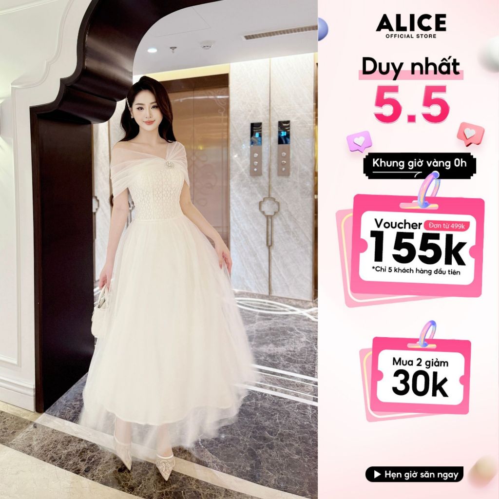 Ảnh Váy Trễ Vai Dự Tiệc Alice, Đầm Lưới Phối Ren Dáng Maxi Ôm Eo, Váy Đính Đá Nổi Có Lót Xòe Bồng, Phù Hợp Đi Sự Kiện T40 1