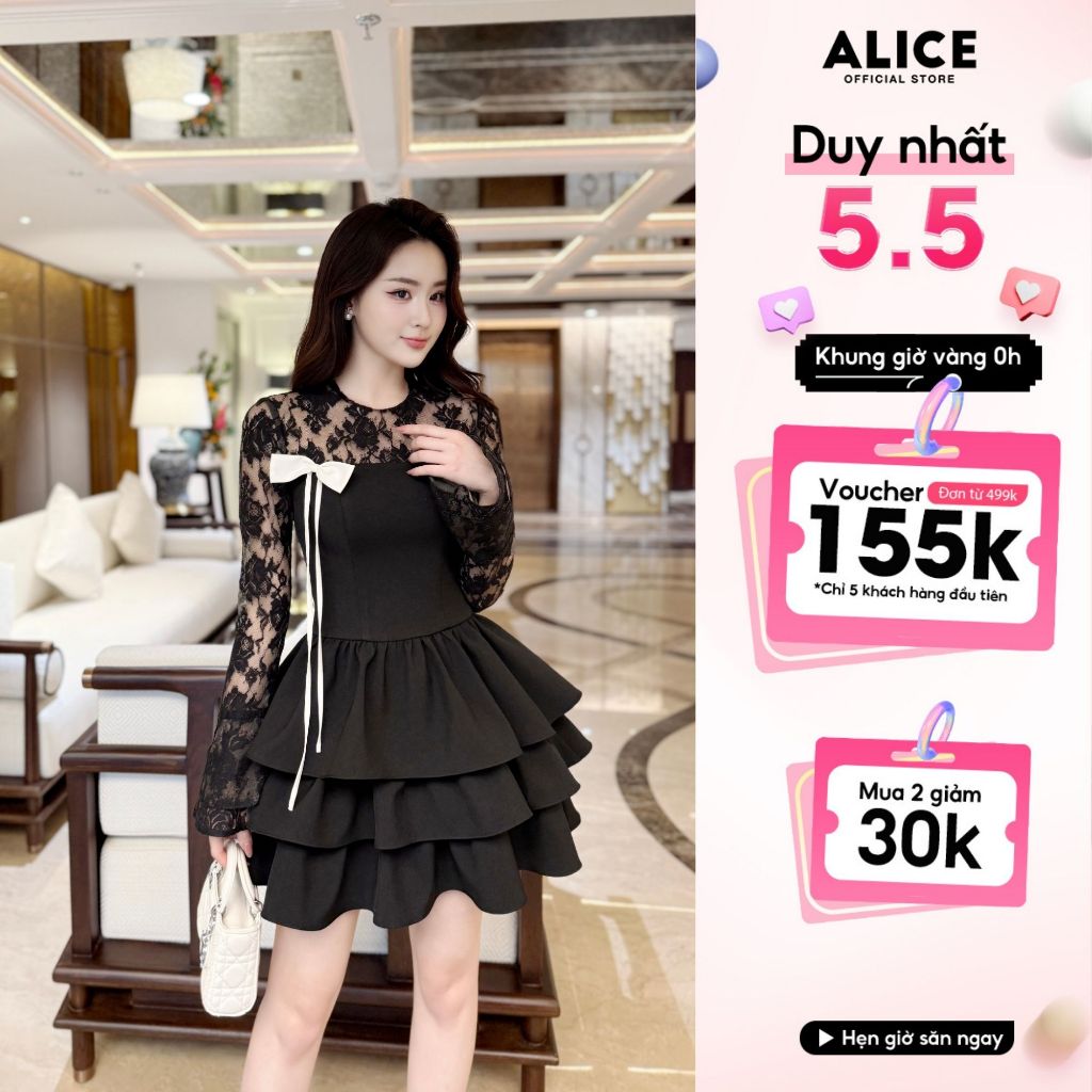 Ảnh Váy Dự Tiệc Cao Cấp Alice Chất Chéo Rubi Phối Ren Mềm, Đầm Ép Mùng Dày Dặn, Dáng Váy Ngắn 3 Tầng Xòe Bồng Lót Lụa V1333 1