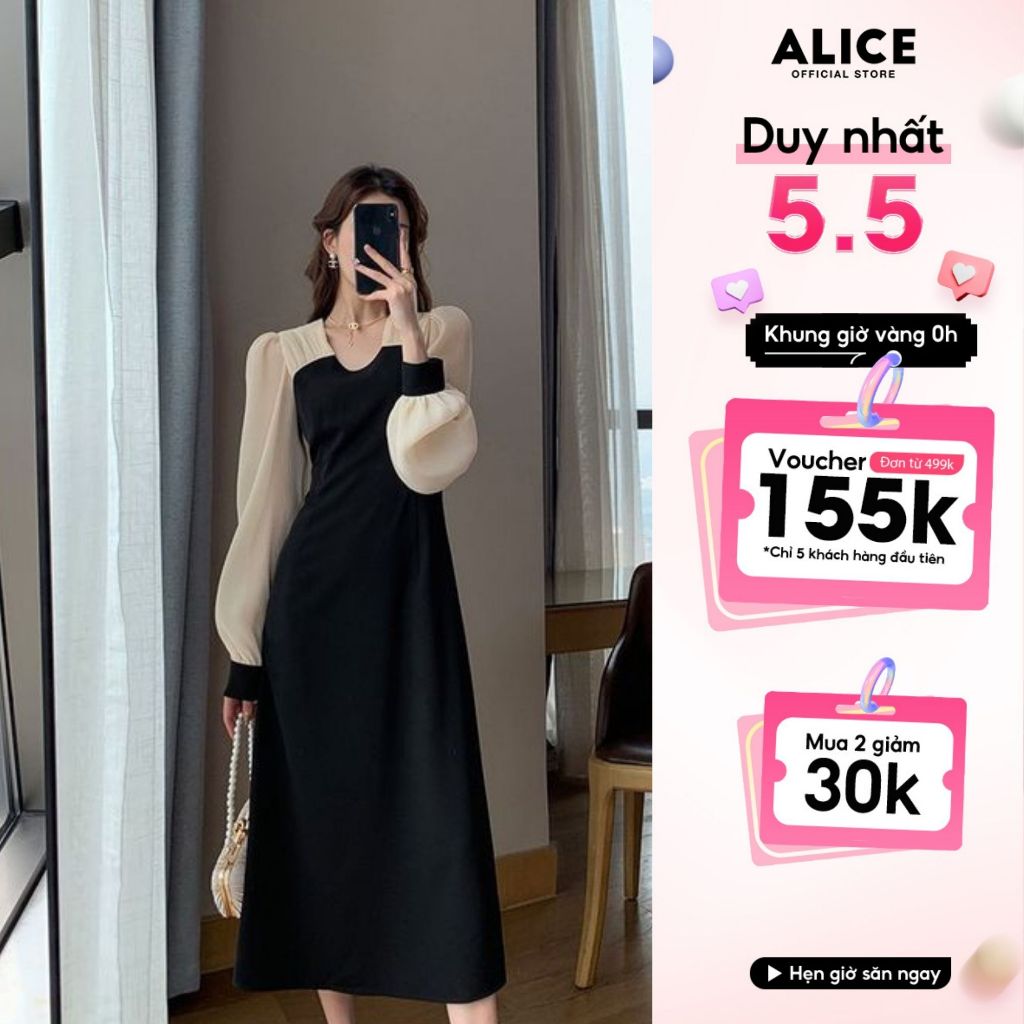 Ảnh Đầm Thiết Kế Dáng Dài Tiểu Thư ALICE Tay Bồng Dập Ly Voan Lụa, Thiết Kế Thanh Lịch, Đi Làm Công Sở, Đi Chơi Dạo Phố V717 1