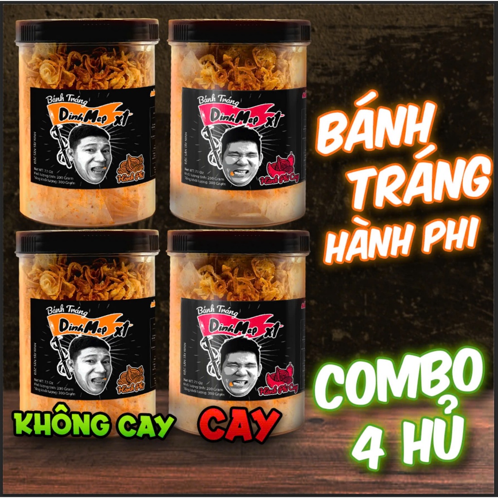 [COMBO 4 HŨ MIX Vị] Bánh Tráng Hành Phi Dính Mép Hũ 300g Có Ruốc Thật, Món Ăn Vặt Tiện Lợi Siêu Ngon