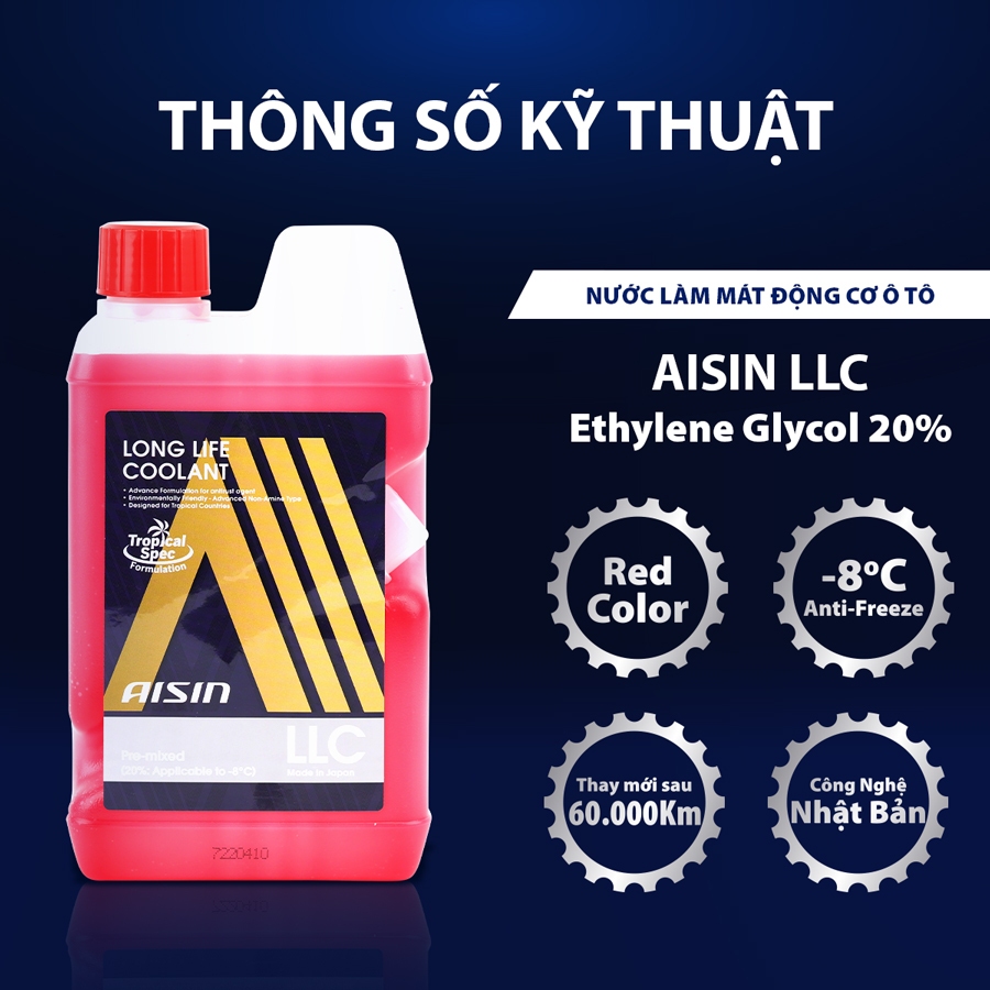 Nước Làm Mát Giải Nhiệt Động Cơ Xe Màu Đỏ AISIN Long Life Coolant 20% 1 Lít LCPM20A1LR Phù Hợp Cho Nhiều Dòng Xe