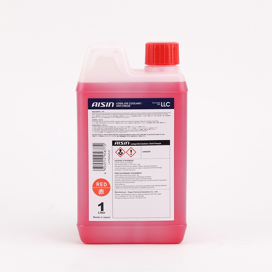 Nước Làm Mát Giải Nhiệt Động Cơ Xe Màu Đỏ AISIN Long Life Coolant 20% 1 Lít LCPM20A1LR Phù Hợp Cho Nhiều Dòng Xe