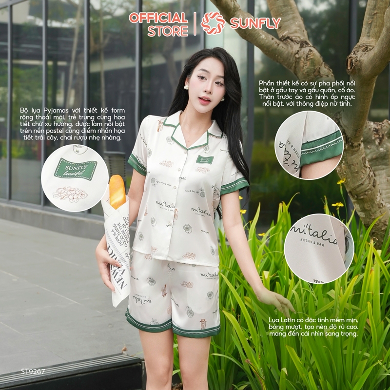 Ảnh Bộ pijama nữ lụa latin SUNFLY áo cộc quần sooc ST9267 1