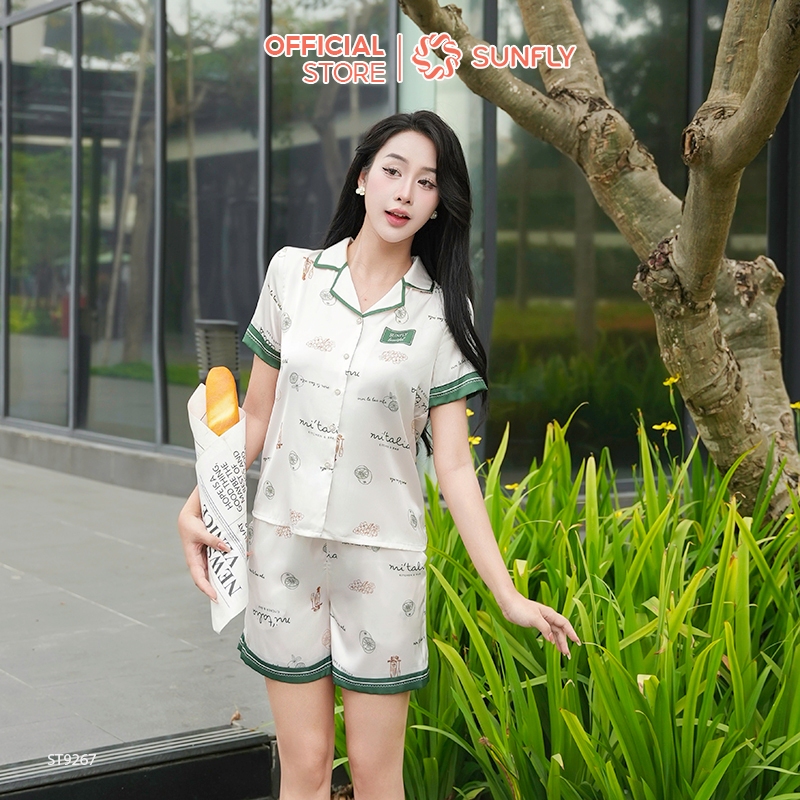 Ảnh Bộ pijama nữ lụa latin SUNFLY áo cộc quần sooc ST9267 4