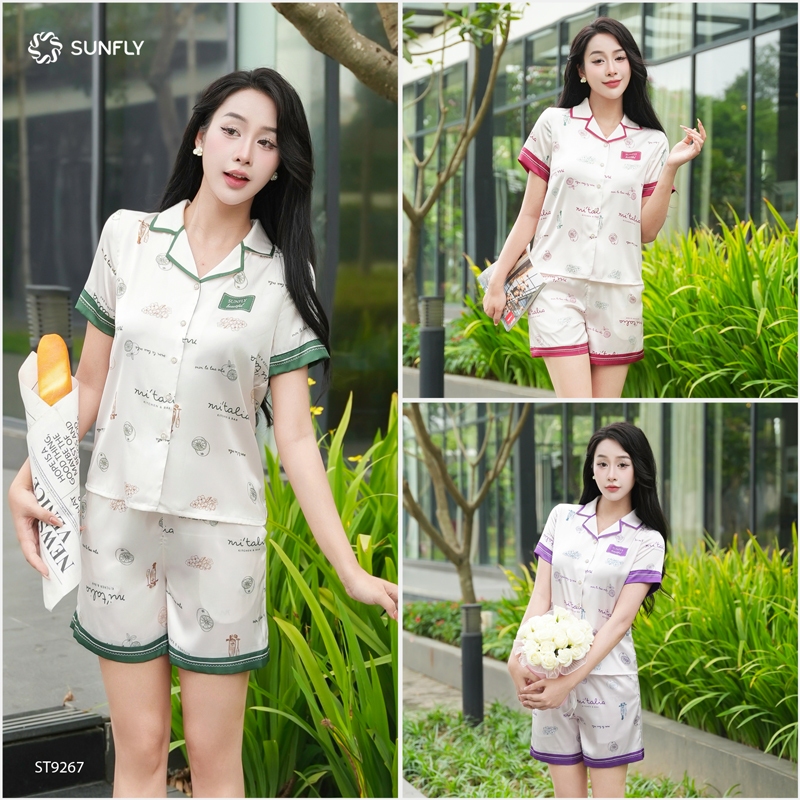 Ảnh Bộ pijama nữ lụa latin SUNFLY áo cộc quần sooc ST9267 2