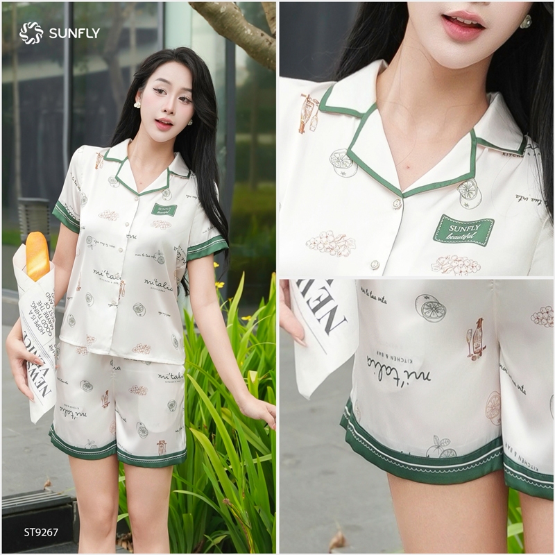 Ảnh Bộ pijama nữ lụa latin SUNFLY áo cộc quần sooc ST9267 3