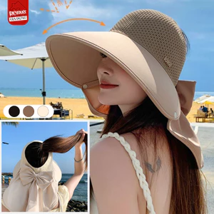Mũ Nửa Đầu Nữ Vành Rộng Kèm Khăn Che Cổ, Mũ Nón Chống Nắng Có Dây Thắt Nơ Phong Cách Hàn Quốc