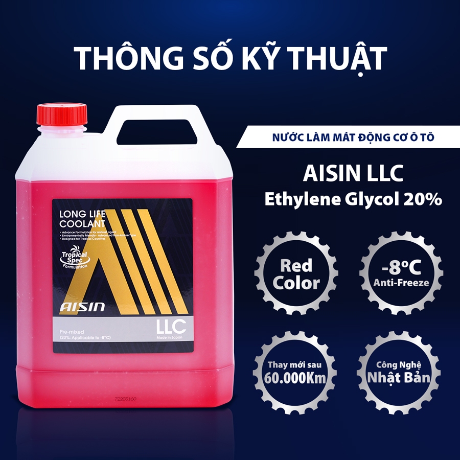 Nước Làm Mát Giải Nhiệt Động Cơ Xe Màu Đỏ AISIN Long Life Coolant 20% 4 Lít LCPM20A4LR Phù Hợp Cho Nhiều Dòng Xe