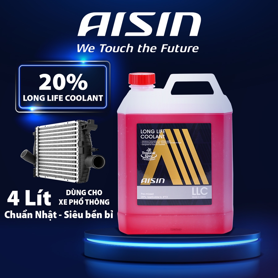 Nước Làm Mát Giải Nhiệt Động Cơ Xe Màu Đỏ AISIN Long Life Coolant 20% 4 Lít LCPM20A4LR Phù Hợp Cho Nhiều Dòng Xe