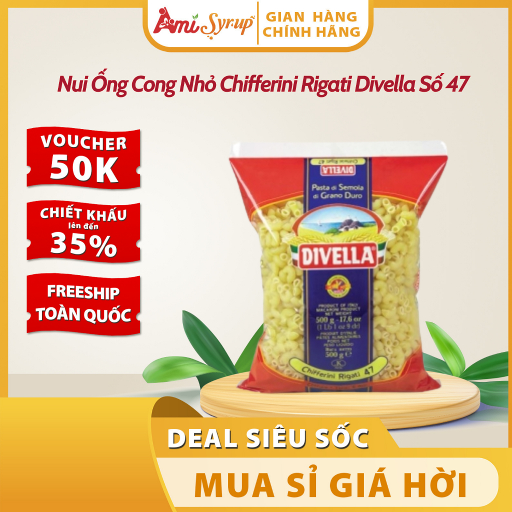 🍝Nui Ống Cong Nhỏ Chifferini Rigati Divella Số 47 Cổ Điển – Gói 500g