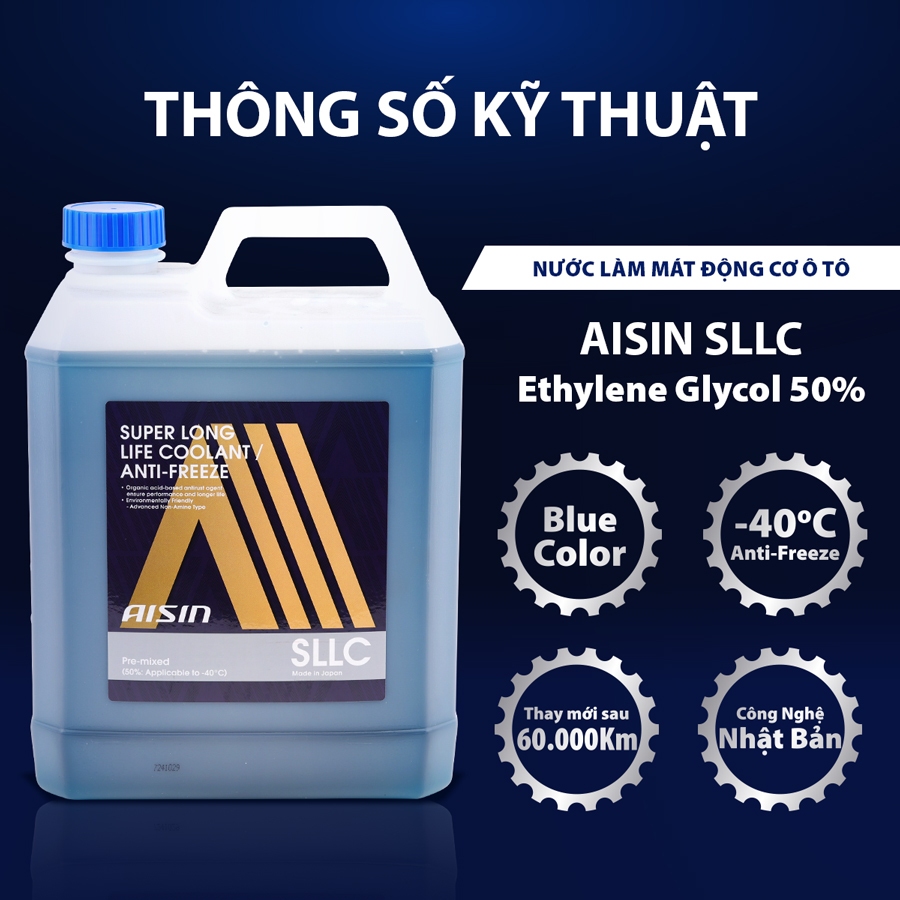 Nước Làm Mát Giải Nhiệt Động Cơ Màu Xanh Dương AISIN Super Long Life Coolant 50% 4 Lít SCPM50A4LB Dùng Cho Ô Tô Xe Máy