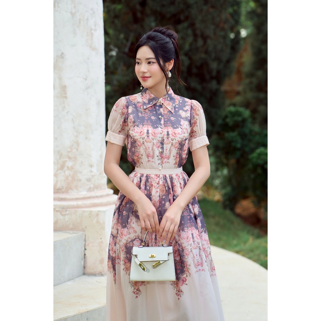 Ảnh Set Đồ Nữ 𝐂𝐂𝐇𝐀𝐓 Dáng Xòe Tay Ngắn Vespera Nhún Bồng Chất Liệu Voan Tơ Mềm Nhẹ 55BNV1007XT 3