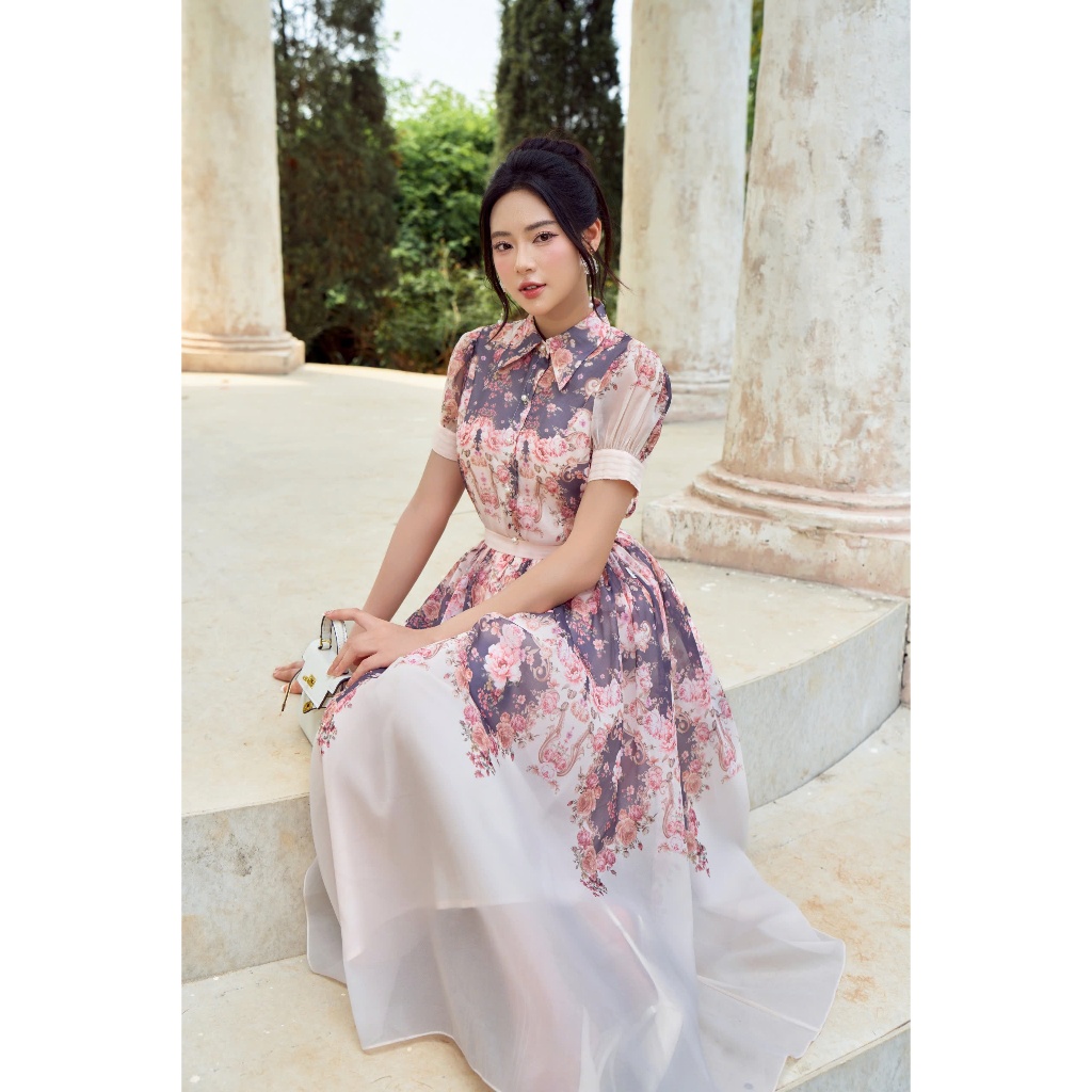 Ảnh Set Đồ Nữ 𝐂𝐂𝐇𝐀𝐓 Dáng Xòe Tay Ngắn Vespera Nhún Bồng Chất Liệu Voan Tơ Mềm Nhẹ 55BNV1007XT 4