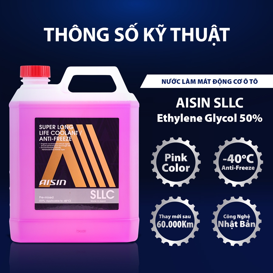Nước Làm Mát Giải Nhiệt Động Cơ Màu Hồng AISIN Super Long Life Coolant 50% 4 Lít SCPM50A4LPK Dùng Cho Ô Tô Xe Máy