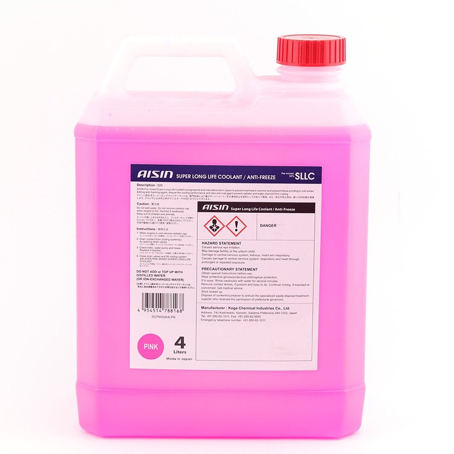 Nước Làm Mát Giải Nhiệt Động Cơ Màu Hồng AISIN Super Long Life Coolant 50% 4 Lít SCPM50A4LPK Dùng Cho Ô Tô Xe Máy