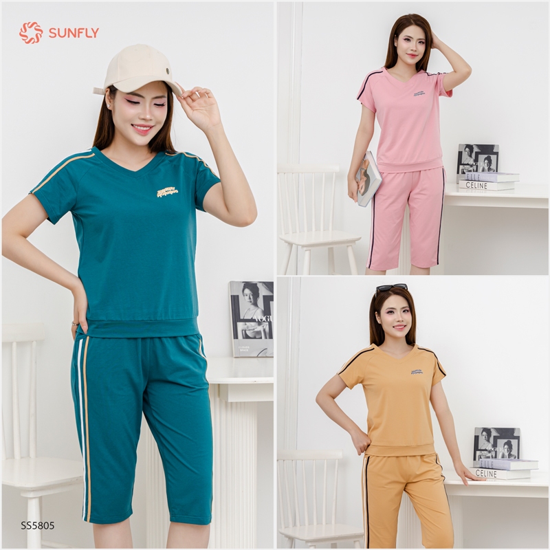 Ảnh Bộ thể thao cotton SUNFLY áo cộc quần ngố SS5805 3