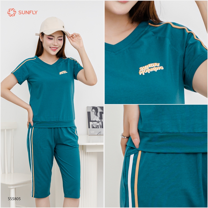 Ảnh Bộ thể thao cotton SUNFLY áo cộc quần ngố SS5805 4