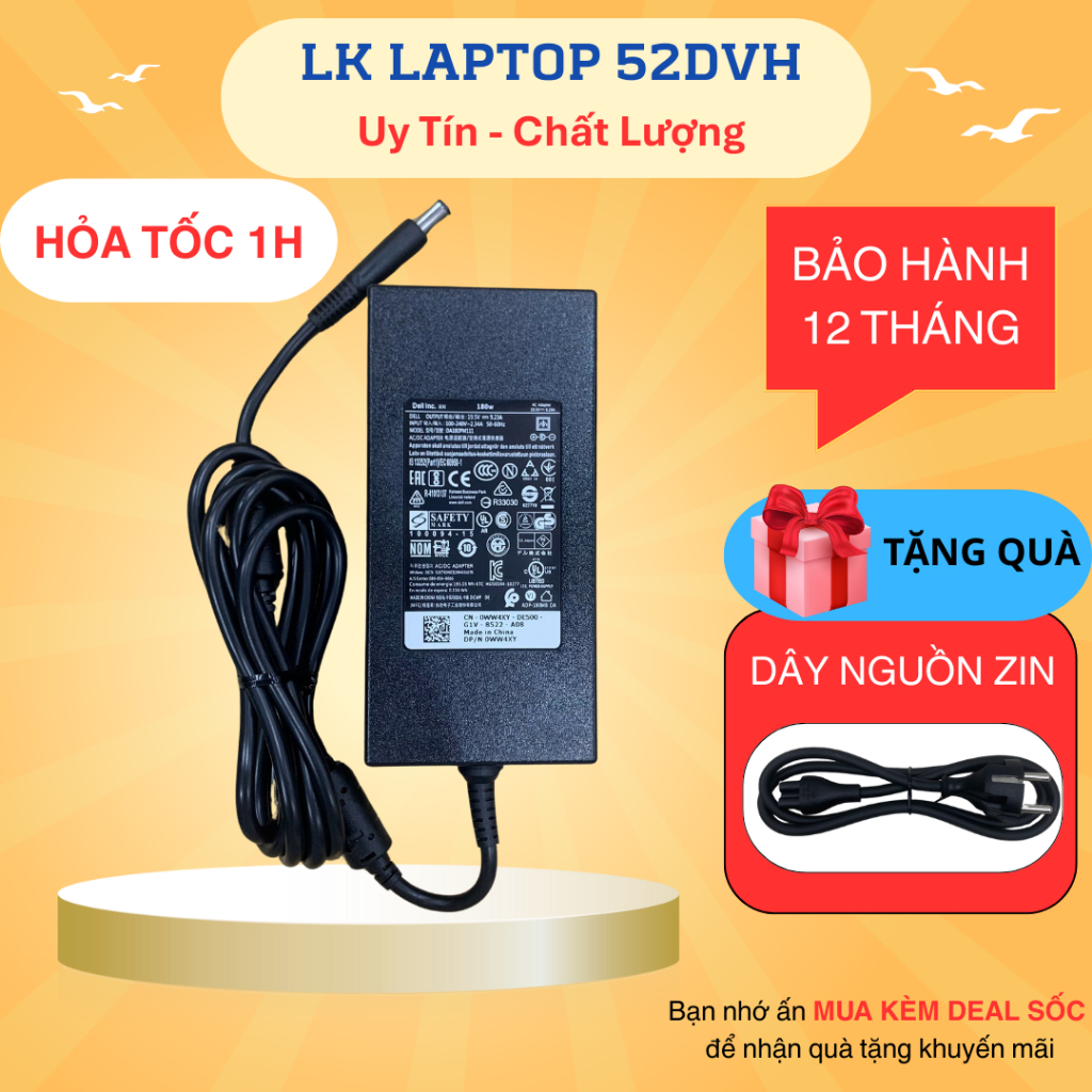Sạc Dell Gaming Latitude, Dell XPS, Dell Precision, Dell Alienware 19.5V - 6.7A / 9.23A 130W / 180W - BẢO HÀNH 12 THÁNG