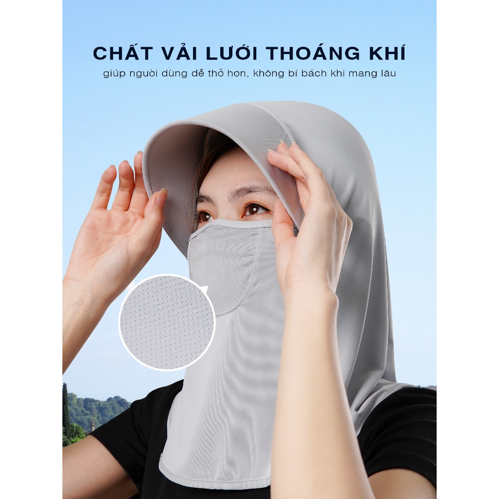 Mũ Trùm Đầu Chống Nắng Nữ Đạt Chuẩn UPF50+ Kèm Khẩu Trang Thoáng Khí UPPER YOU Mịn Mát Mỏng Nhẹ - FM04