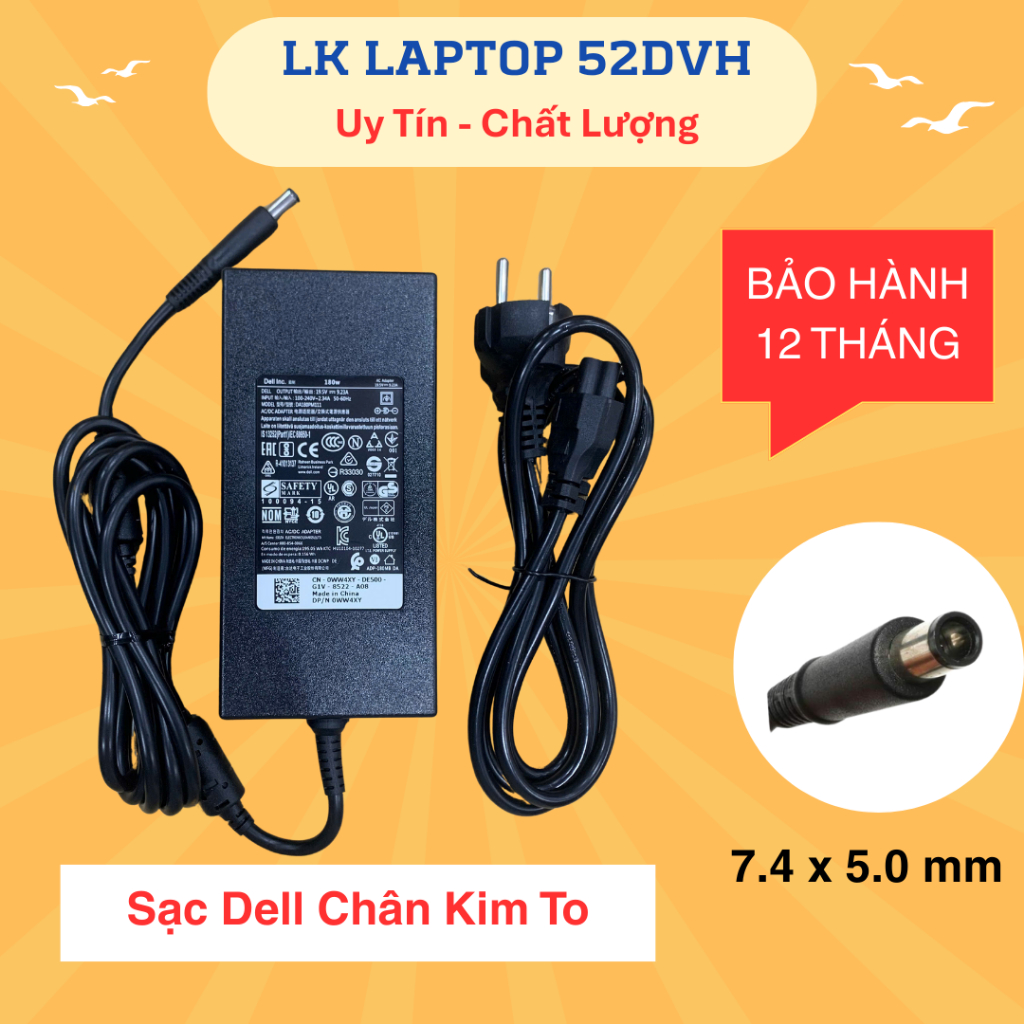 Sạc Dell Gaming Latitude, Dell XPS, Dell Precision, Dell Alienware 19.5V - 6.7A / 9.23A 130W / 180W - BẢO HÀNH 12 THÁNG