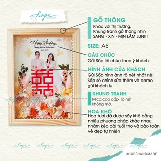 Set hộp quà khung ảnh hoa khô handmade tặng bạn cô dâu chú rể dịp đám cưới, nhiều màu hoa