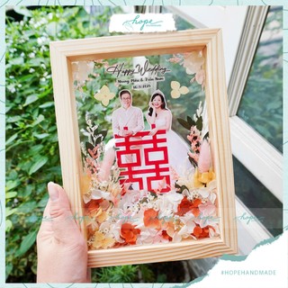 Set hộp quà khung ảnh hoa khô handmade tặng bạn cô dâu chú rể dịp đám cưới, nhiều màu hoa